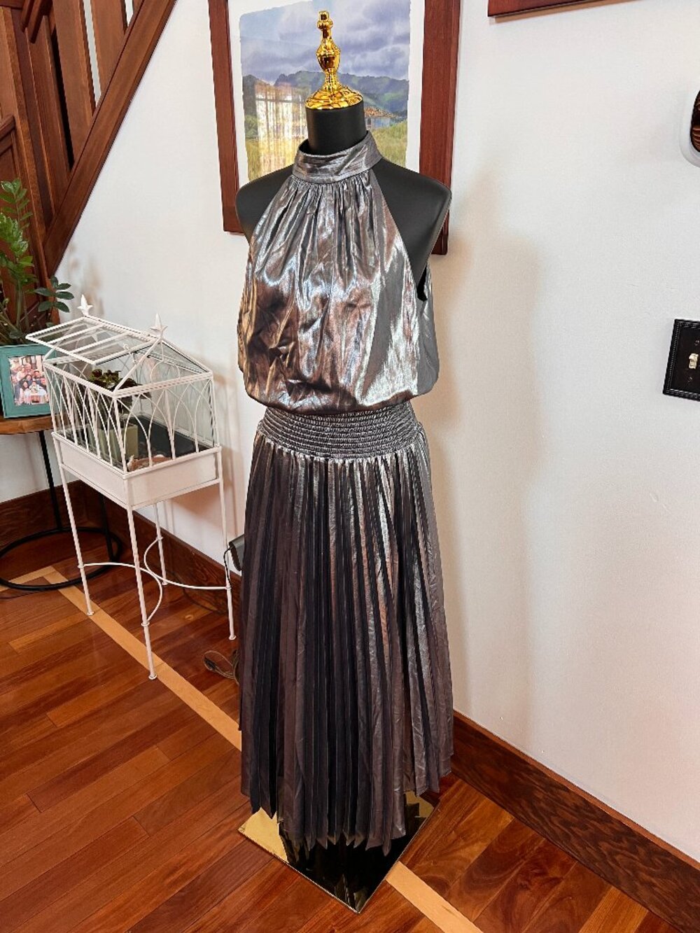 Ramy Brook Women's Monica Sleeveless Midi Metallic Dress - Pewter - sz 8 L